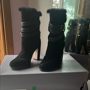 Louise et Cie Black Fur-Trimmed Heeled Boots